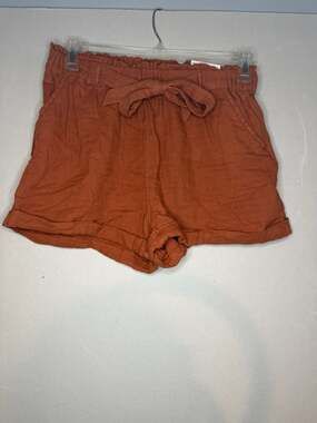SO Women's High-Rise Soft Pull-On Tie-Waist Shorts in Rust Orange Size L